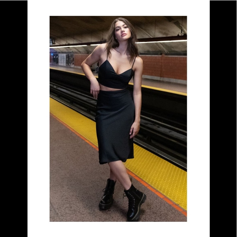 Garage Satin Midi Skirt